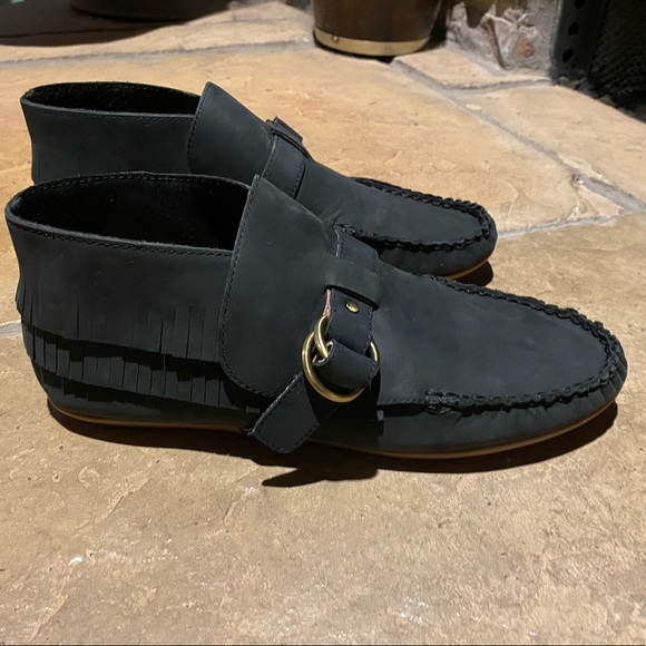 NIB Anthropologie Leather Fringe Moccasin Booties - Picture 2 of 10